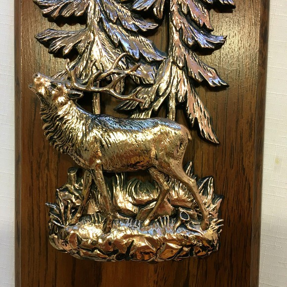 Vintage A & F Copper Tone 3D Set of 2 Wildlife Wall Plaque Deer Elk Canada - Picture 3 of 12